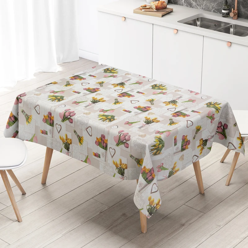 Wachstuch Tischdecke K37A beige Tulpen Holz HOME Frühjahr eckig rund oval