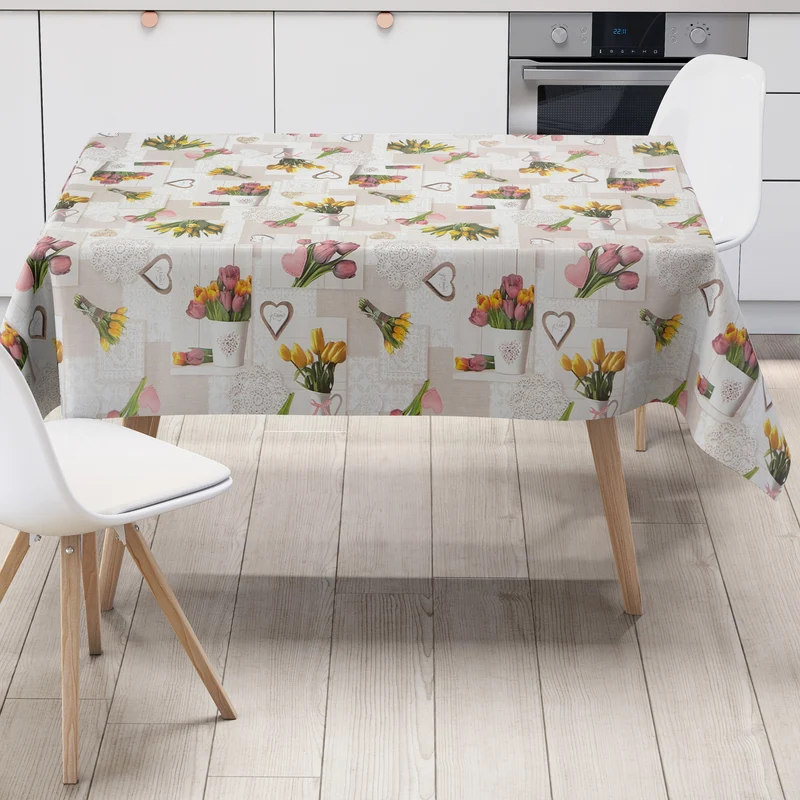 Wachstuch Tischdecke K37A beige Tulpen Holz HOME Frühjahr eckig rund oval