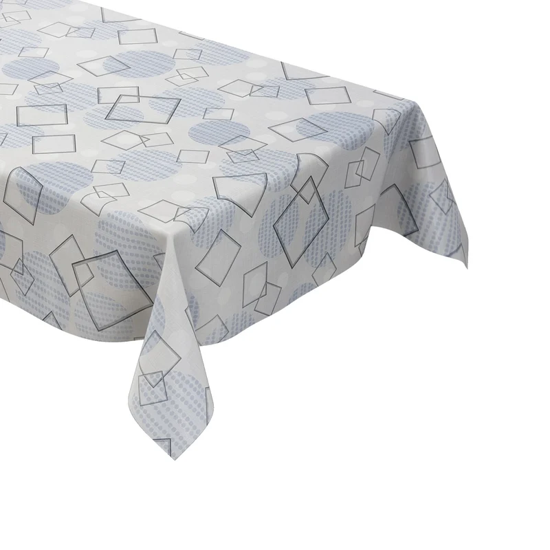 Wachstuch Tischdecke K231C hellblau Vierecke und Kreise eckig rund oval