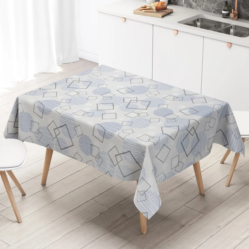 Wachstuch Tischdecke K231C hellblau Vierecke und Kreise eckig rund oval