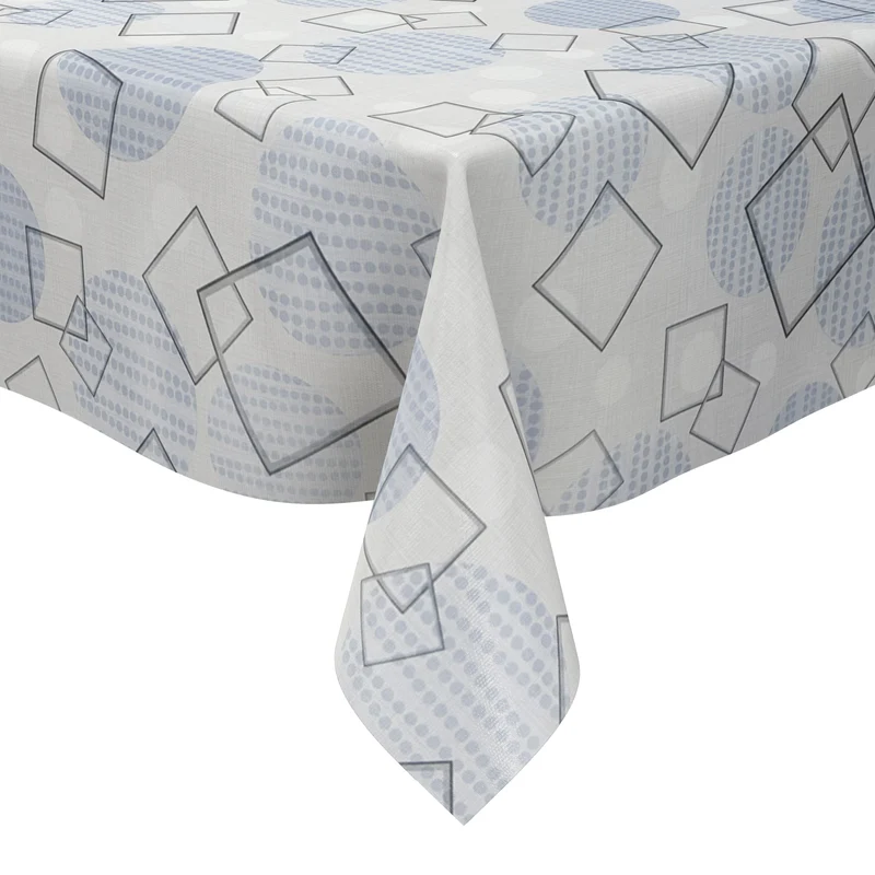 Wachstuch Tischdecke K231C hellblau Vierecke und Kreise eckig rund oval