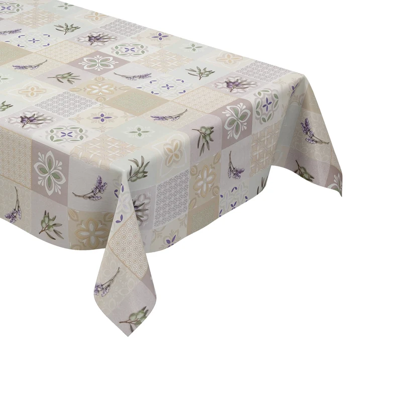 Wachstuch Tischdecke K259C beige Lavendel Oliven und Mosaikfliesen eckig rund oval