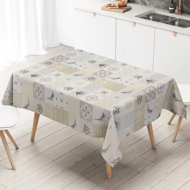 Wachstuch Tischdecke K259C beige Lavendel Oliven und Mosaikfliesen eckig rund oval