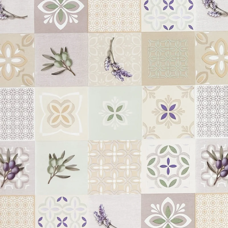 Wachstuch Tischdecke K259C beige Lavendel Oliven und Mosaikfliesen eckig rund oval