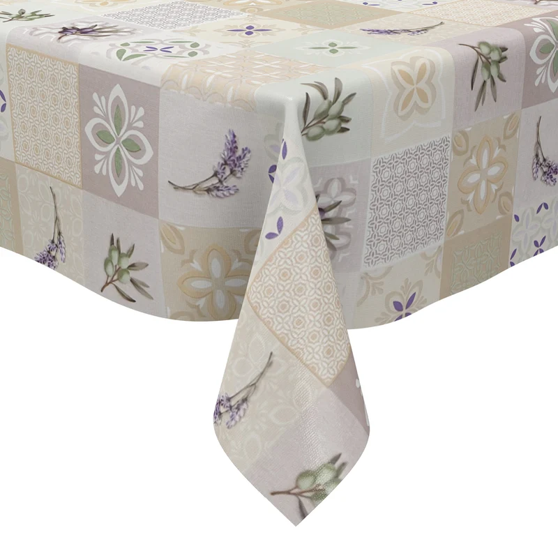Wachstuch Tischdecke K259C beige Lavendel Oliven und Mosaikfliesen eckig rund oval