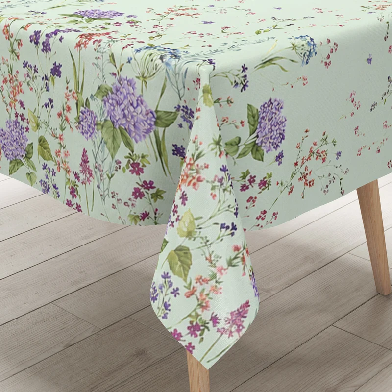 Wachstuch Tischdecke K270C mintgrün bunte Wiesenblumen eckig rund oval