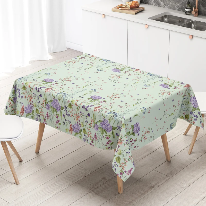 Wachstuch Tischdecke K270C mintgrün bunte Wiesenblumen eckig rund oval