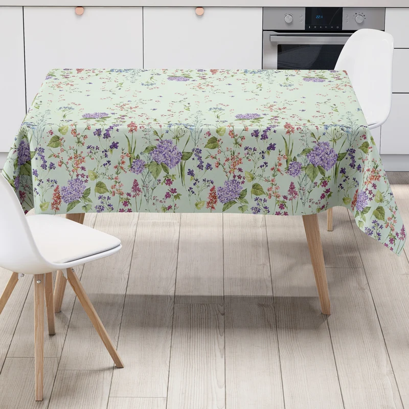 Wachstuch Tischdecke K270C mintgrün bunte Wiesenblumen eckig rund oval