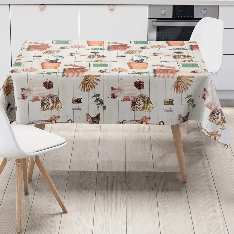 Wachstuch Tischdecke 06385-01 Katzen Holz eckig rund oval