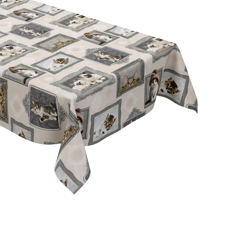 Wachstuch Tischdecke 221A Katze und Katzenbabys auf beige eckig rund oval
