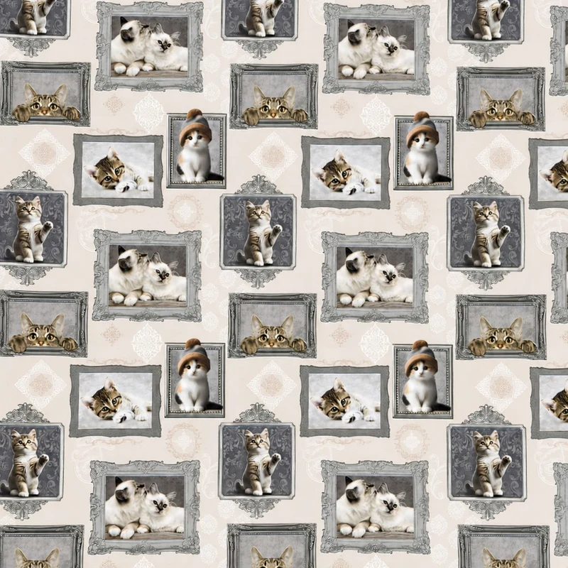 Wachstuch Tischdecke 221A Katze und Katzenbabys auf beige eckig rund oval