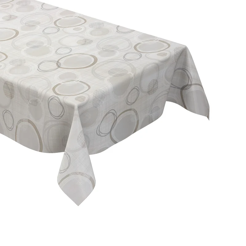 Wachstuch Tischdecke geprägt C144154 Wellen und Kreise grau taupe eckig rund oval