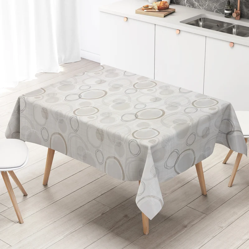 Wachstuch Tischdecke geprägt C144154 Wellen und Kreise grau taupe eckig rund oval