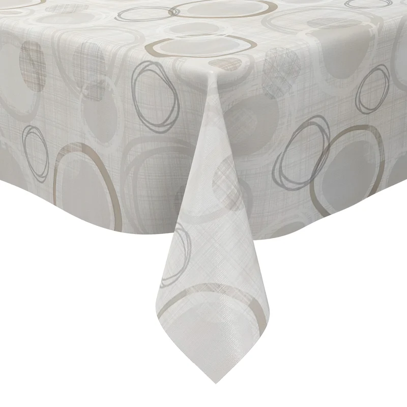 Wachstuch Tischdecke geprägt C144154 Wellen und Kreise grau taupe eckig rund oval