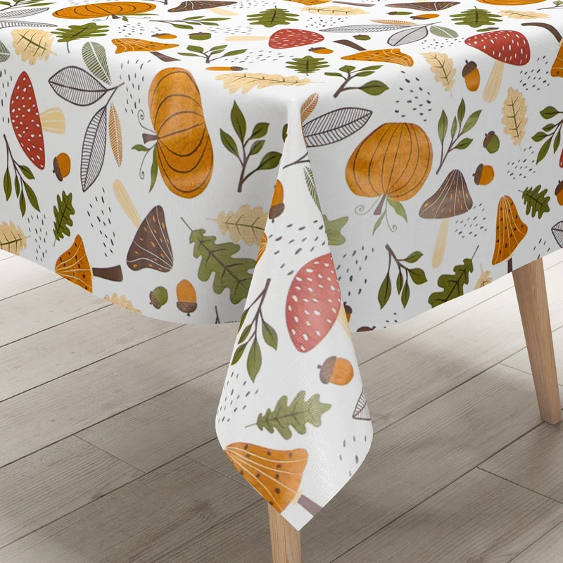 Wachstuch Tischdecke B4078-01 Herbst Laub Eicheln Pilze Kürbis eckig rund oval