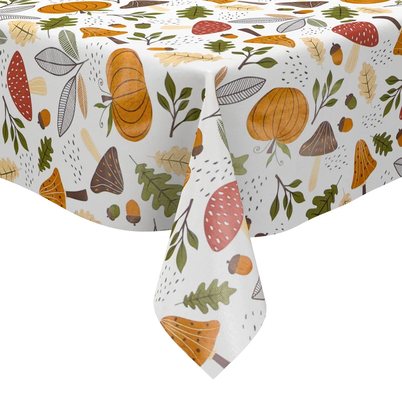 Wachstuch Tischdecke B4078-01 Herbst Laub Eicheln Pilze Kürbis eckig rund oval