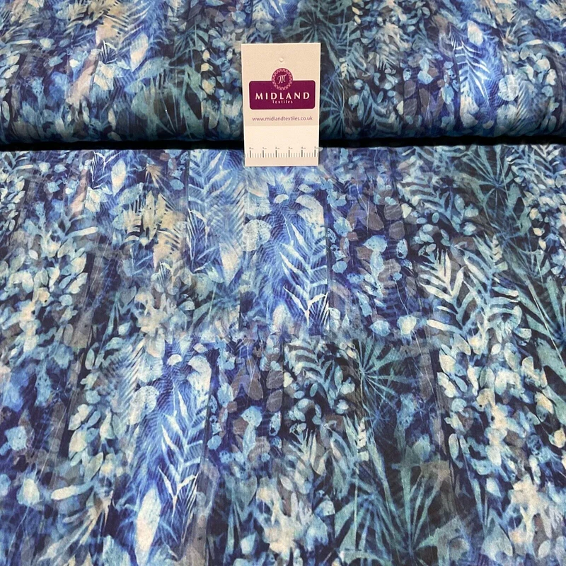 Gorgeous Blue Abstract Leaves radiance viscose Dress Fabric M1869