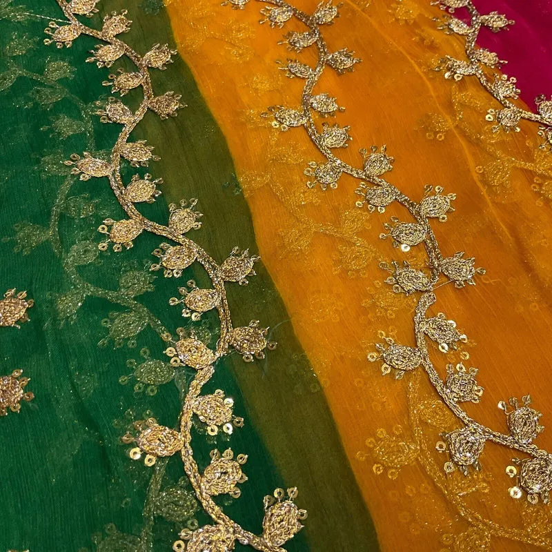 Indian Multicoloured Gold Embroidered Chiffon Skirt Fabric 100cm M1697 Mtex