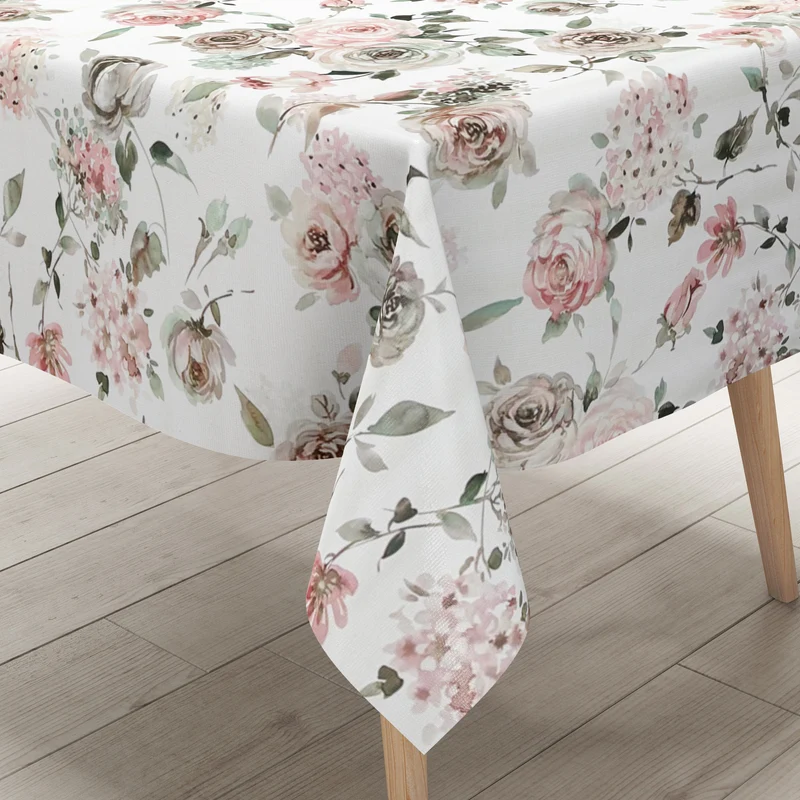 Wachstuch Tischdecke K150241 pastellfarbene Rosen und Hortensien eckig rund oval