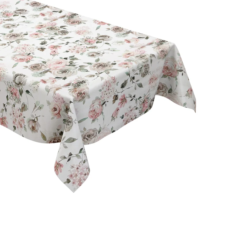 Wachstuch Tischdecke K150241 pastellfarbene Rosen und Hortensien eckig rund oval