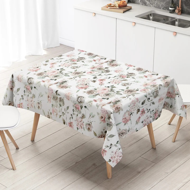 Wachstuch Tischdecke K150241 pastellfarbene Rosen und Hortensien eckig rund oval