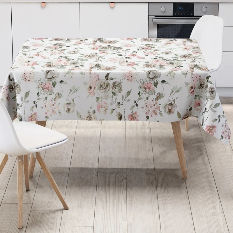 Wachstuch Tischdecke K150241 pastellfarbene Rosen und Hortensien eckig rund oval