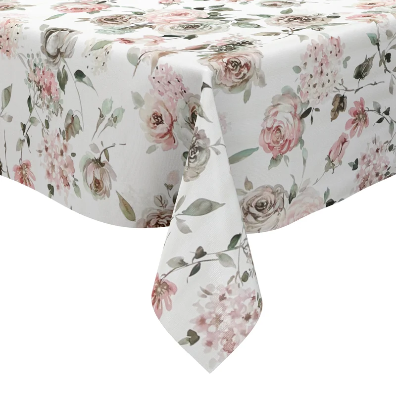 Wachstuch Tischdecke K150241 pastellfarbene Rosen und Hortensien eckig rund oval