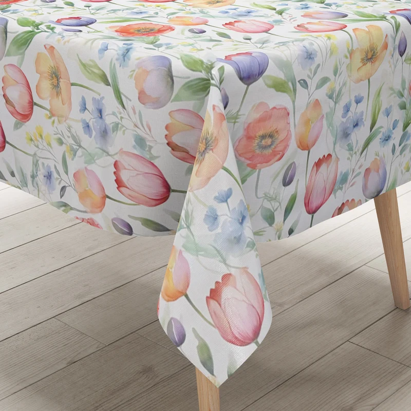 Wachstuch Tischdecke K150278 pastellfarbene Tulpen Mohnblumen eckig rund oval
