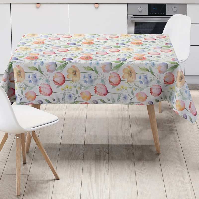 Wachstuch Tischdecke K150278 pastellfarbene Tulpen Mohnblumen eckig rund oval
