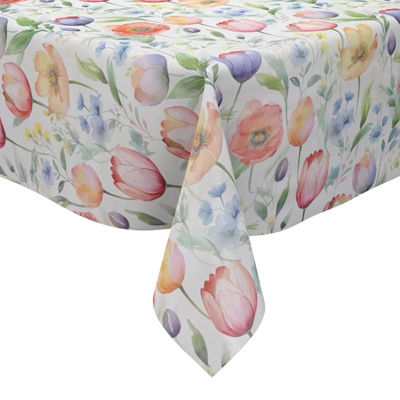 Wachstuch Tischdecke K150278 pastellfarbene Tulpen Mohnblumen eckig rund oval