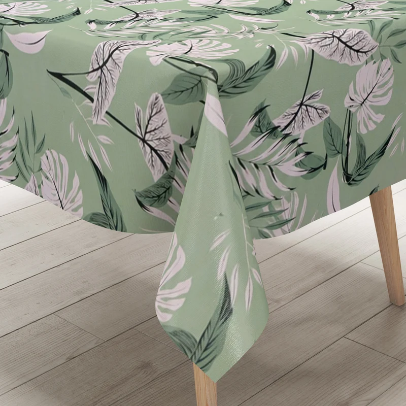 Wachstuch Tischdecke K150203 mintgrün Dschungel Monstera eckig rund oval