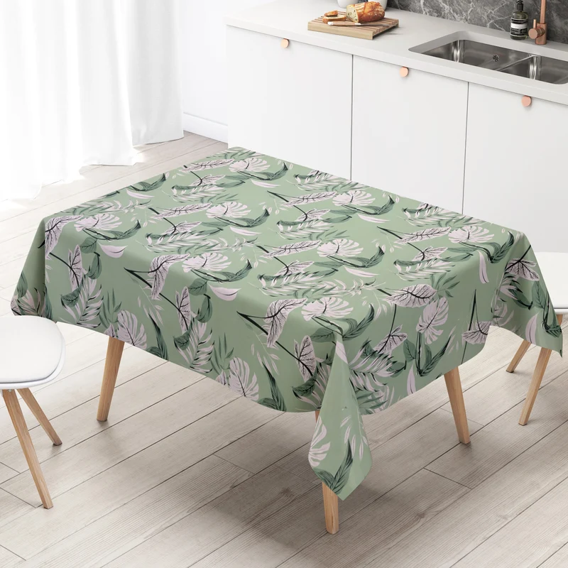 Wachstuch Tischdecke K150203 mintgrün Dschungel Monstera eckig rund oval
