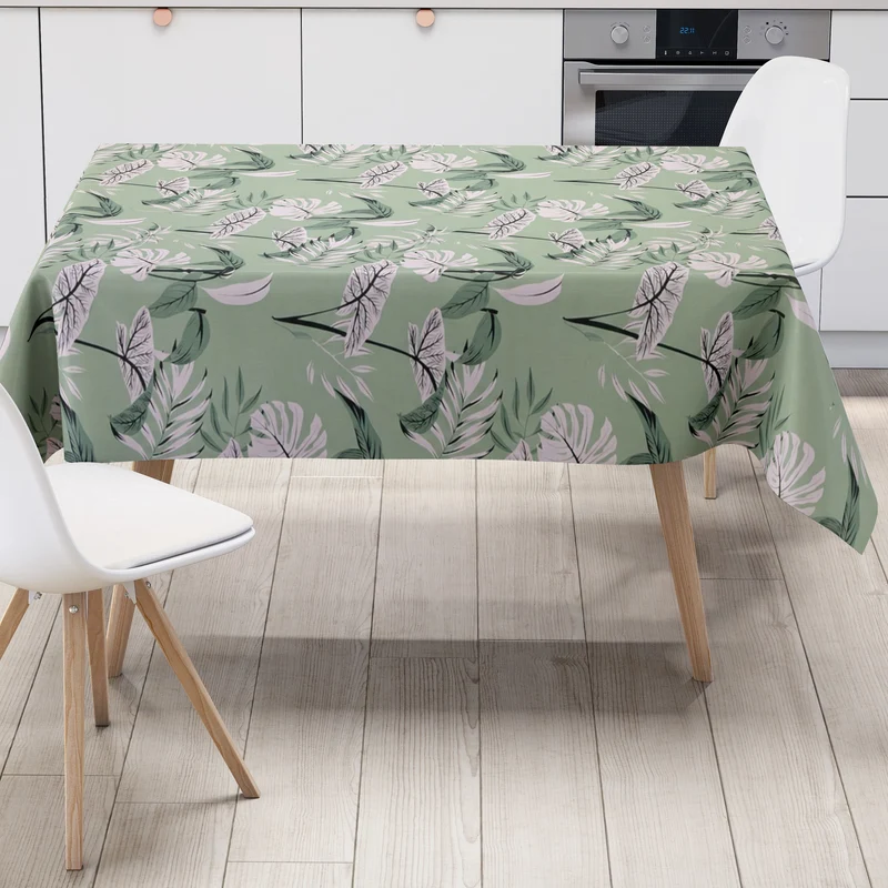 Wachstuch Tischdecke K150203 mintgrün Dschungel Monstera eckig rund oval