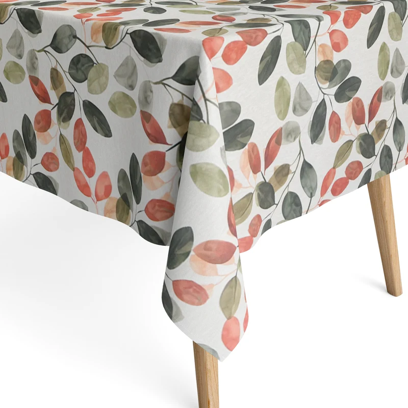 Jacquard Tischdecke aus beschichteter Baumwolle mit Fleckenschutz EcoNova EPIRO Blätter eckig rund oval
