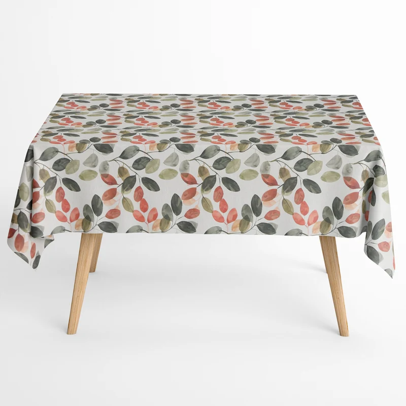 Jacquard Tischdecke aus beschichteter Baumwolle mit Fleckenschutz EcoNova EPIRO Blätter eckig rund oval