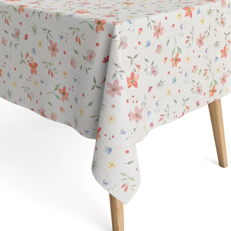 Jacquard Tischdecke aus beschichteter Baumwolle mit Fleckenschutz EcoNova VANCE pastellfarbene Blumen eckig rund oval