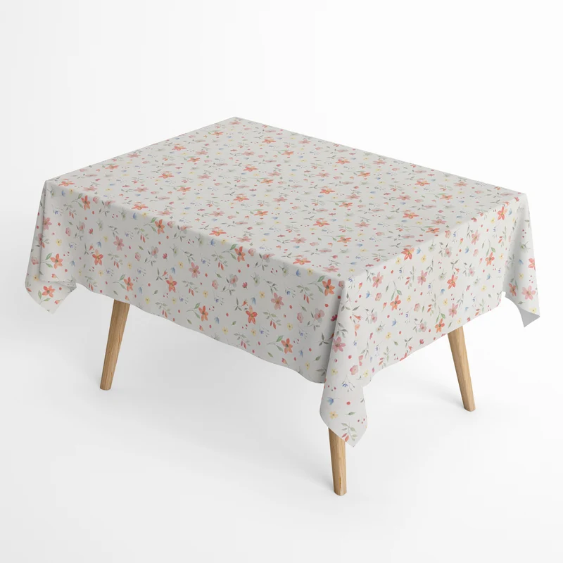 Jacquard Tischdecke aus beschichteter Baumwolle mit Fleckenschutz EcoNova VANCE pastellfarbene Blumen eckig rund oval