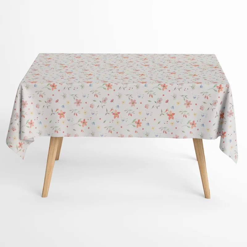 Jacquard Tischdecke aus beschichteter Baumwolle mit Fleckenschutz EcoNova VANCE pastellfarbene Blumen eckig rund oval