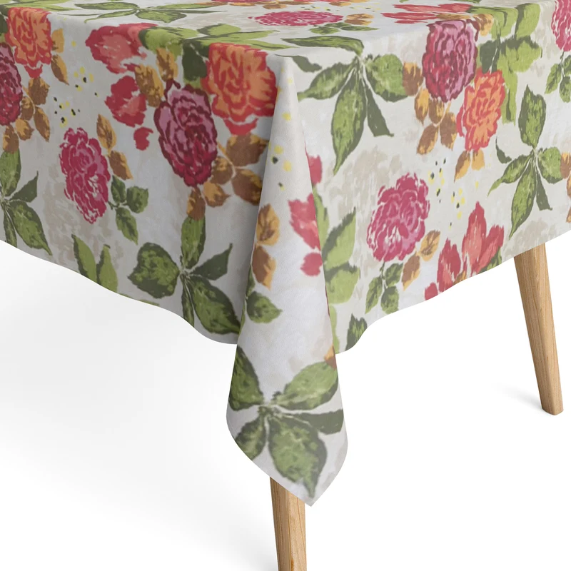 Jacquard Tischdecke aus beschichteter Baumwolle mit Fleckenschutz EcoNova VERDALIA FUCSIOA floral Blüten eckig rund oval