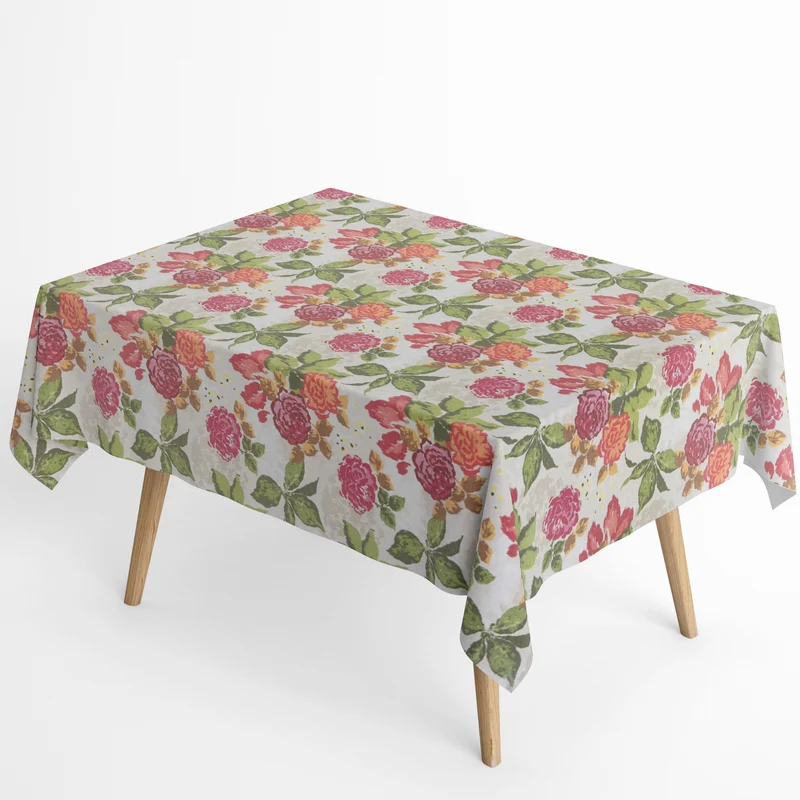 Jacquard Tischdecke aus beschichteter Baumwolle mit Fleckenschutz EcoNova VERDALIA FUCSIOA floral Blüten eckig rund oval