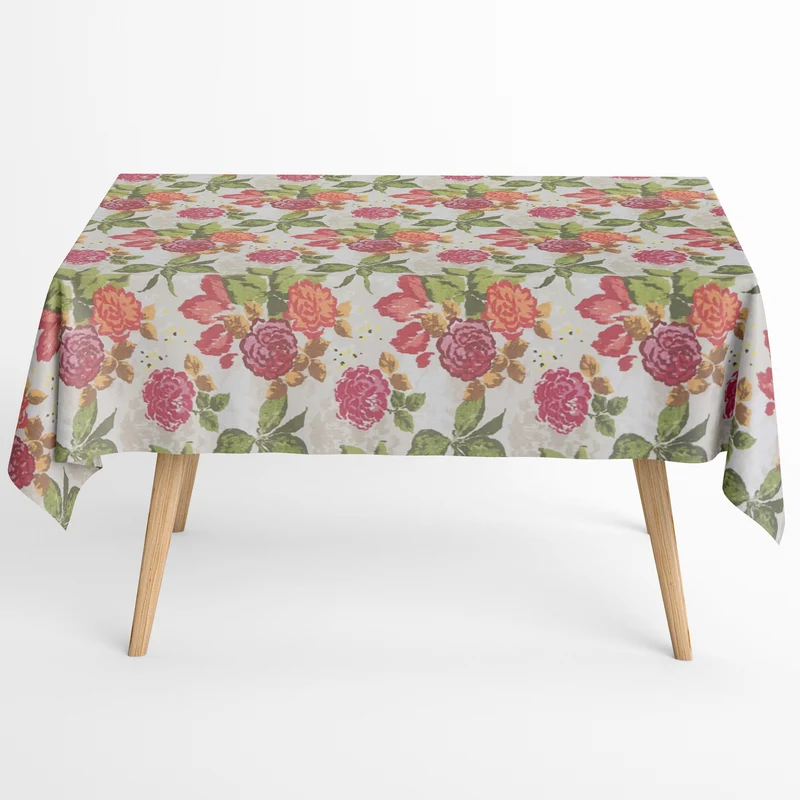 Jacquard Tischdecke aus beschichteter Baumwolle mit Fleckenschutz EcoNova VERDALIA FUCSIOA floral Blüten eckig rund oval