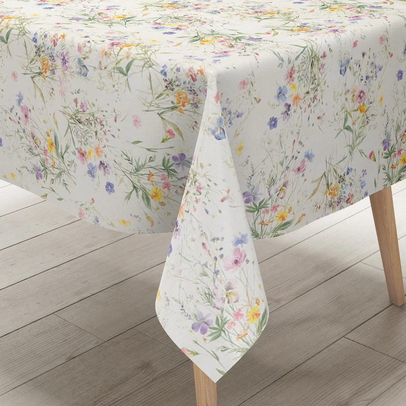 Wachstuch Tischdecke geprägt KE49910 pastellfarbene Wildblumen und Gräser eckig rund oval