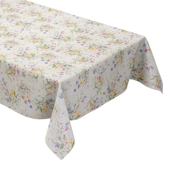 Wachstuch Tischdecke geprägt KE49910 pastellfarbene Wildblumen und Gräser eckig rund oval