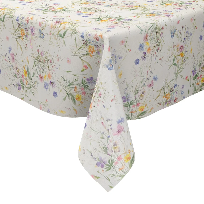 Wachstuch Tischdecke geprägt KE49910 pastellfarbene Wildblumen und Gräser eckig rund oval