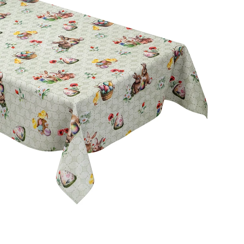 Wachstuch Tischdecke 01747-02 grün Ostern Osterhase Osterei Osterküken eckig rund oval