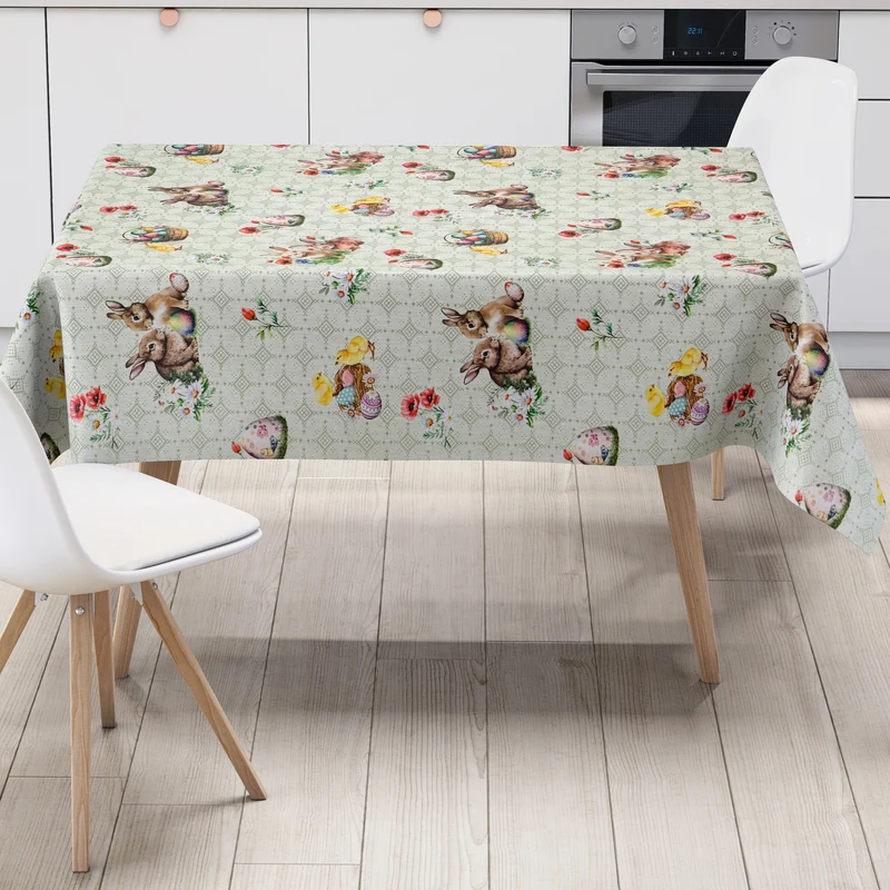 Wachstuch Tischdecke 01747-02 grün Ostern Osterhase Osterei Osterküken eckig rund oval