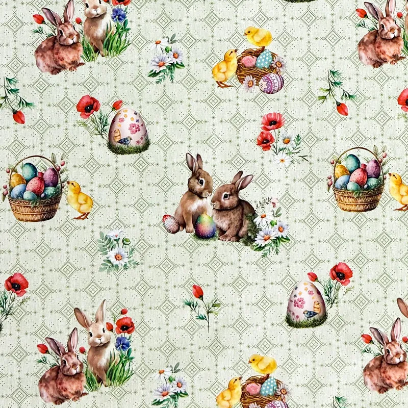 Wachstuch Tischdecke 01747-02 grün Ostern Osterhase Osterei Osterküken eckig rund oval