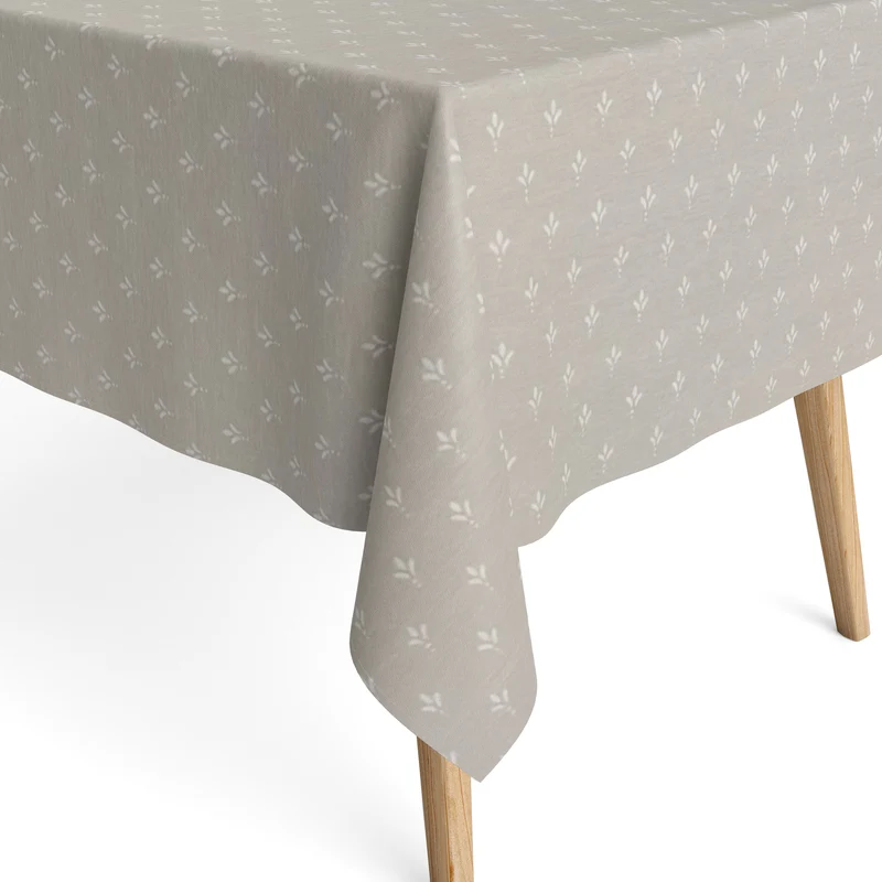 Jacquard Tischdecke aus beschichteter Baumwolle mit Fleckenschutz EcoNova LUNEL PIEDRA hellgrau Blätter eckig rund oval