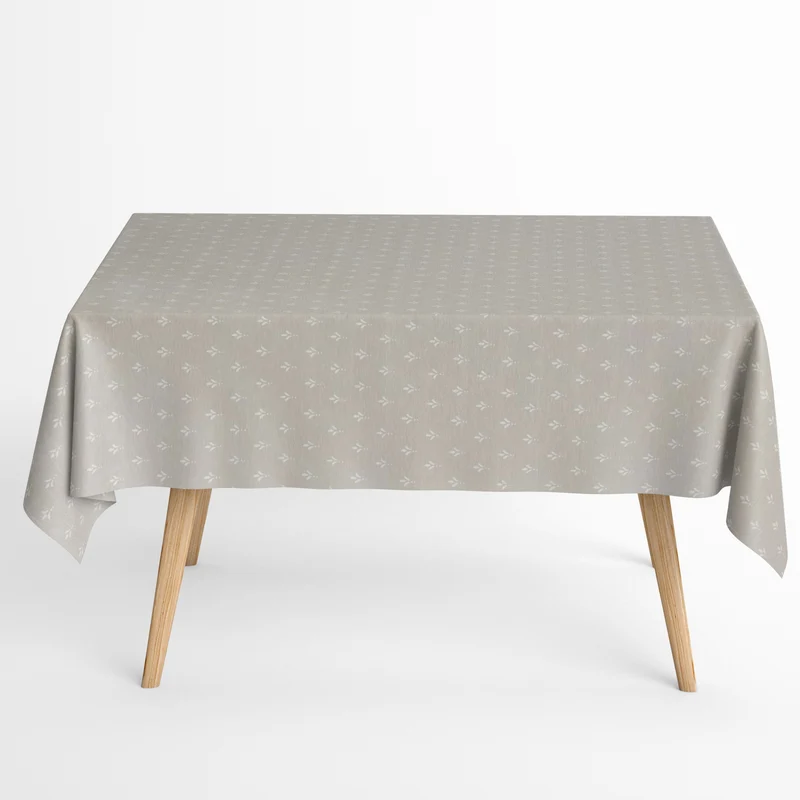 Jacquard Tischdecke aus beschichteter Baumwolle mit Fleckenschutz EcoNova LUNEL PIEDRA hellgrau Blätter eckig rund oval