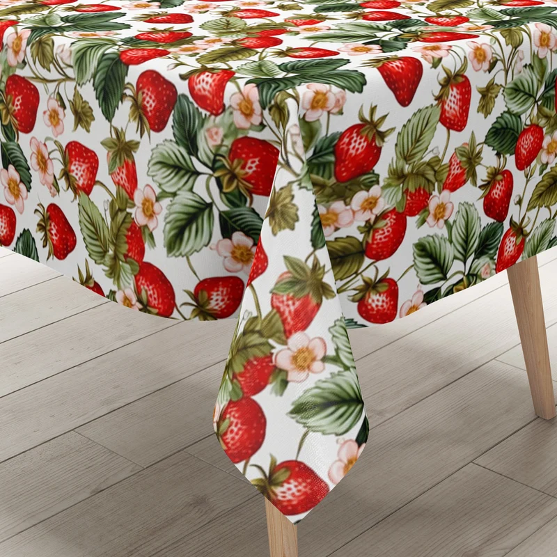 Wachstuch Tischdecke K150282 Erdbeeren auf weiß eckig rund oval